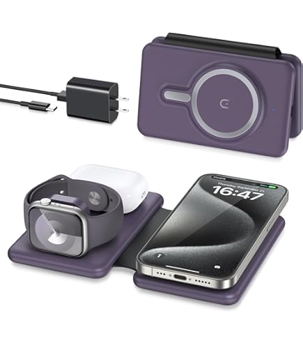 スマホアクセサリー 3in1 Wireless Charging Pad with MagSafe Amazon.com: Magnetic Wireless Charger for iPhone: 3 in 1